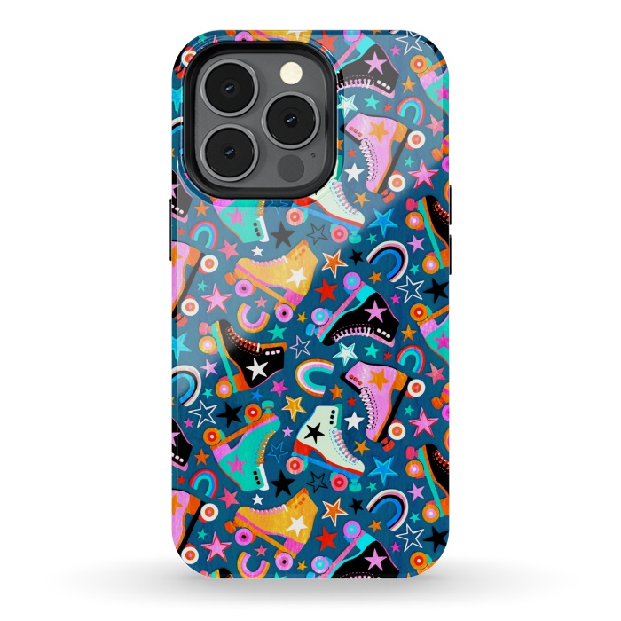 iPhone 13 pro StrongFit Retro Rainbow Roller Skates and Stars by Micklyn Le Feuvre