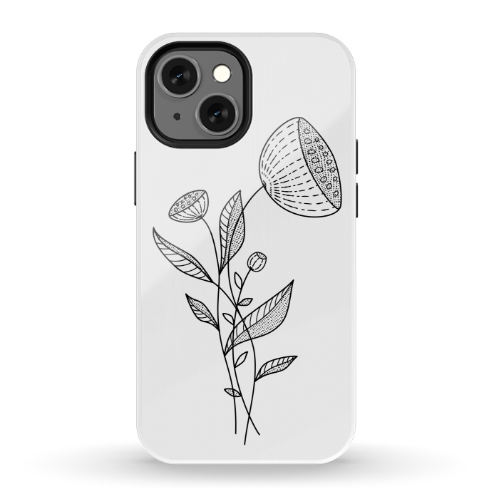 iPhone 13 mini StrongFit Abstract Flowers Doodle Black And White Elegant Line Art by Boriana Giormova