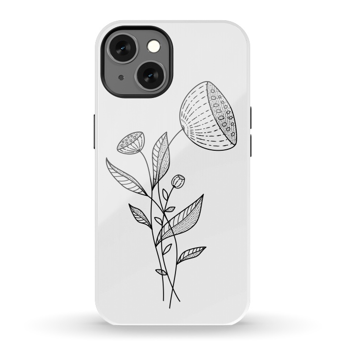 iPhone 13 StrongFit Abstract Flowers Doodle Black And White Elegant Line Art by Boriana Giormova