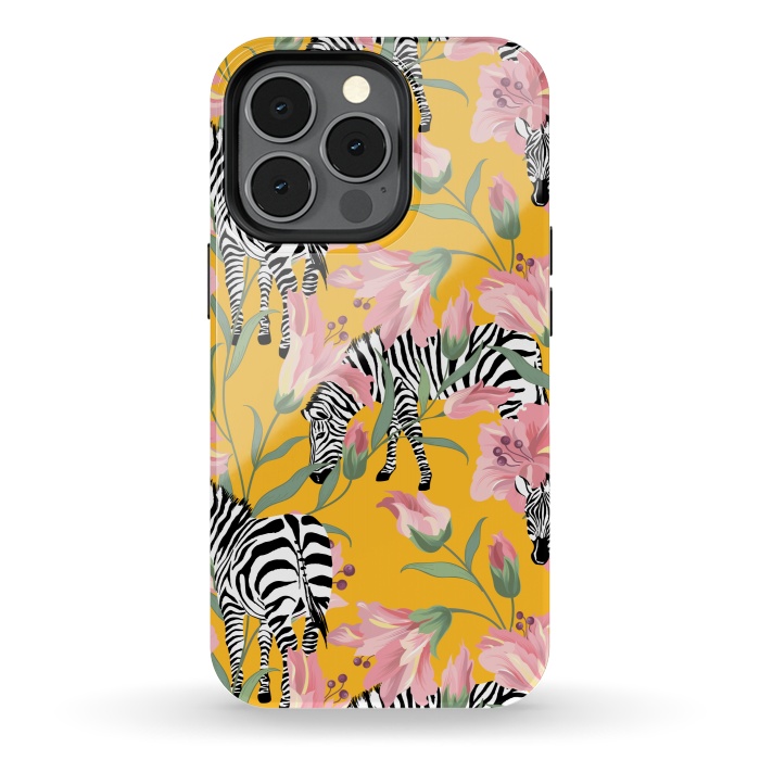 iPhone 13 pro StrongFit Striped For Life | Zebra Mango Forest | Modern Bohemian Wildlife Jungle | Botanical Nature by Uma Prabhakar Gokhale