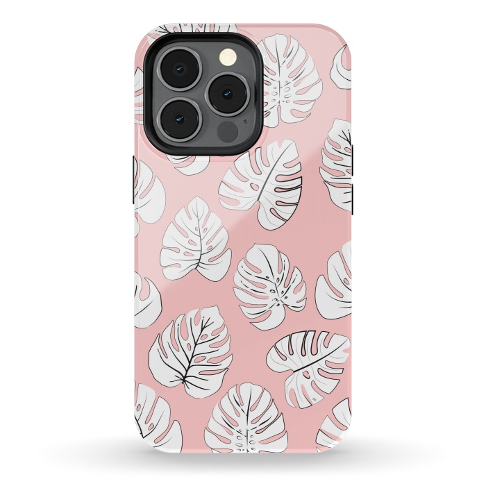 iPhone 13 pro StrongFit White exotic leaves by Martina