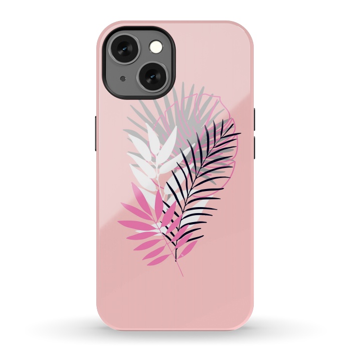 iPhone 13 StrongFit Pink tropical leaves by Martina