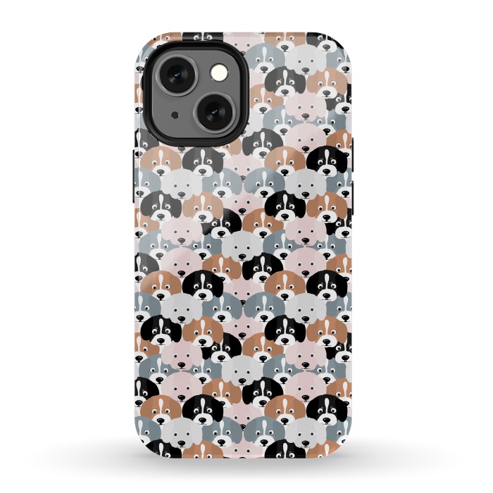 iPhone 13 mini StrongFit Cute Black Brown Pink Grey Puppy Dogs Illustration by InovArts