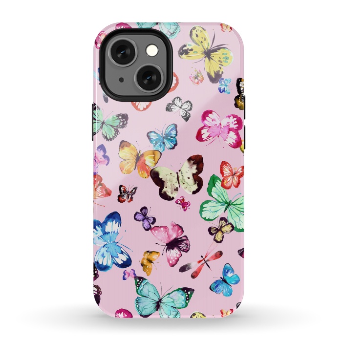 iPhone 13 mini StrongFit Watercolor Pink Butterflies by Ninola Design
