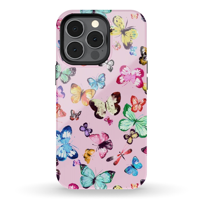 iPhone 13 pro StrongFit Watercolor Pink Butterflies by Ninola Design