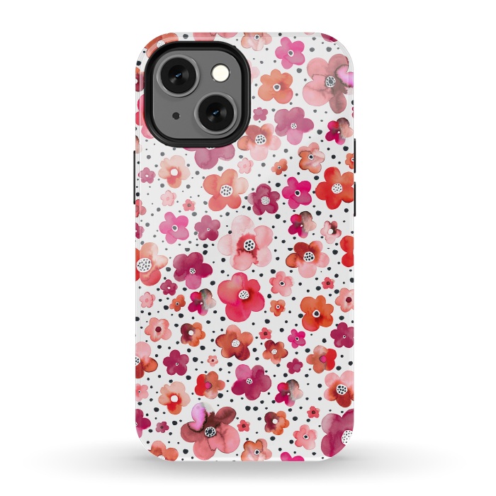 iPhone 13 mini StrongFit Beautiful Naive Coral Flowers Dots by Ninola Design