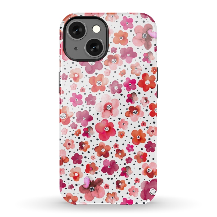 iPhone 13 StrongFit Beautiful Naive Coral Flowers Dots by Ninola Design