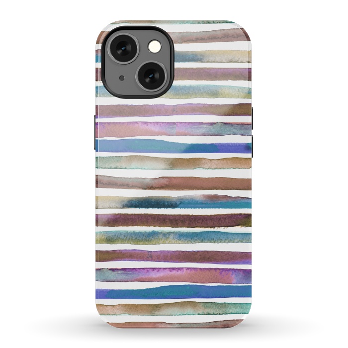 iPhone 13 StrongFit Geometric Watercolor Lines and Stripes Purple Gold by Ninola Design