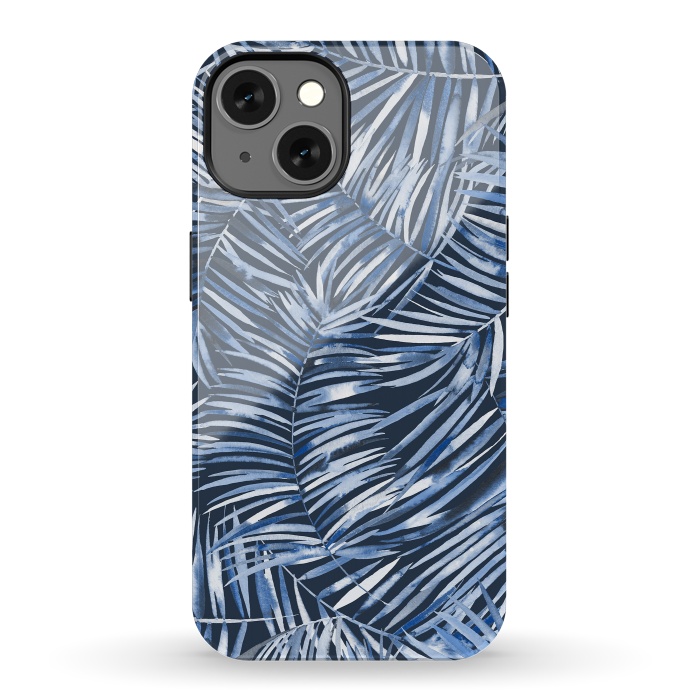 iPhone 13 StrongFit Tropical Palms Blue Navy Night by Ninola Design