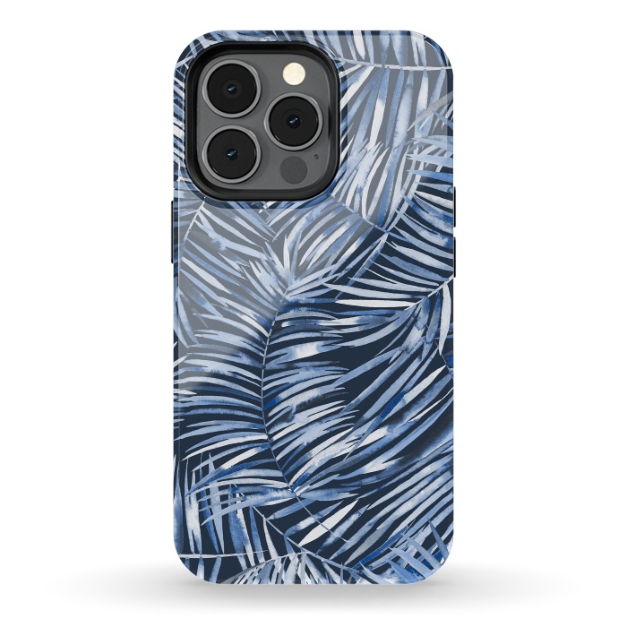 iPhone 13 pro StrongFit Tropical Palms Blue Navy Night by Ninola Design