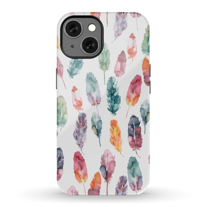 iPhone 13 StrongFit Bohemian Feathers Watercolor Colorful by Ninola Design