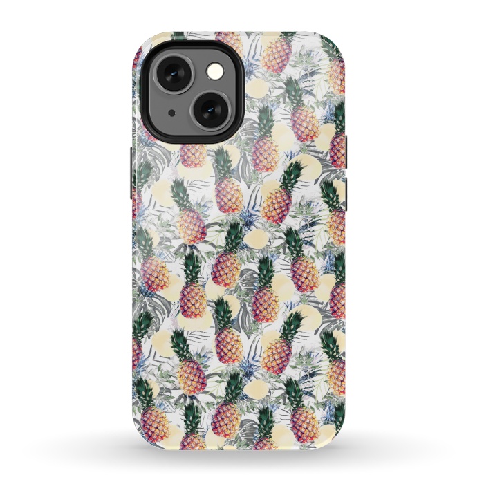 iPhone 13 mini StrongFit Pineapples and tropical leaves colorful pattern by Oana 
