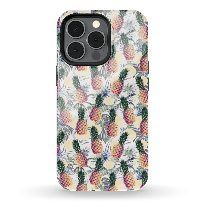 iPhone 13 pro StrongFit Pineapples and tropical leaves colorful pattern by Oana 