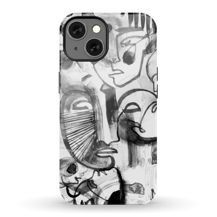 iPhone 13 StrongFit Tribal brush strokes line art portraits by Oana 