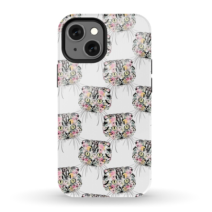 iPhone 13 mini StrongFit Cute Pink Cat & watercolor flowers Animal Pattern by InovArts