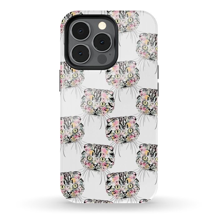 iPhone 13 pro StrongFit Cute Pink Cat & watercolor flowers Animal Pattern by InovArts