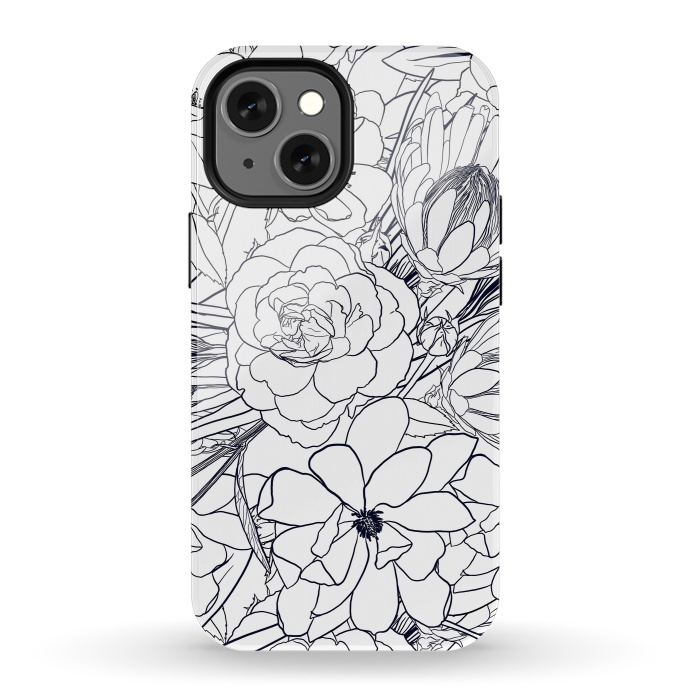 iPhone 13 mini StrongFit Modern Line Art Hand Drawn Floral Girly Design by InovArts