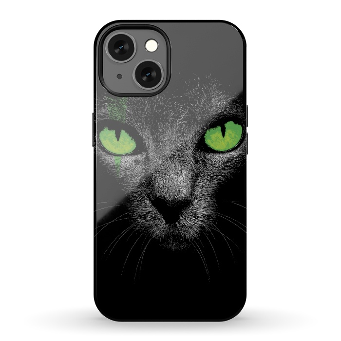 iPhone 13 StrongFit Black Cat with Green Eyes by Sitchko
