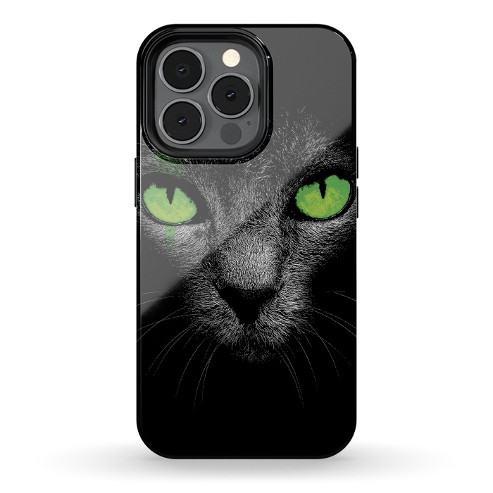 iPhone 13 pro StrongFit Black Cat with Green Eyes by Sitchko