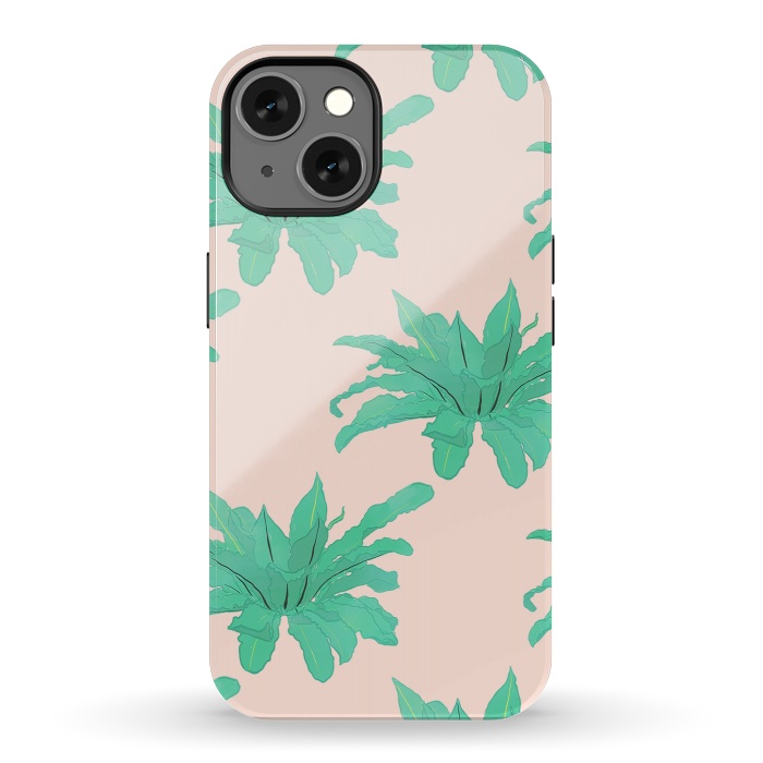 iPhone 13 StrongFit Trendy Tropical Green Plants Foliage Modern Design by InovArts