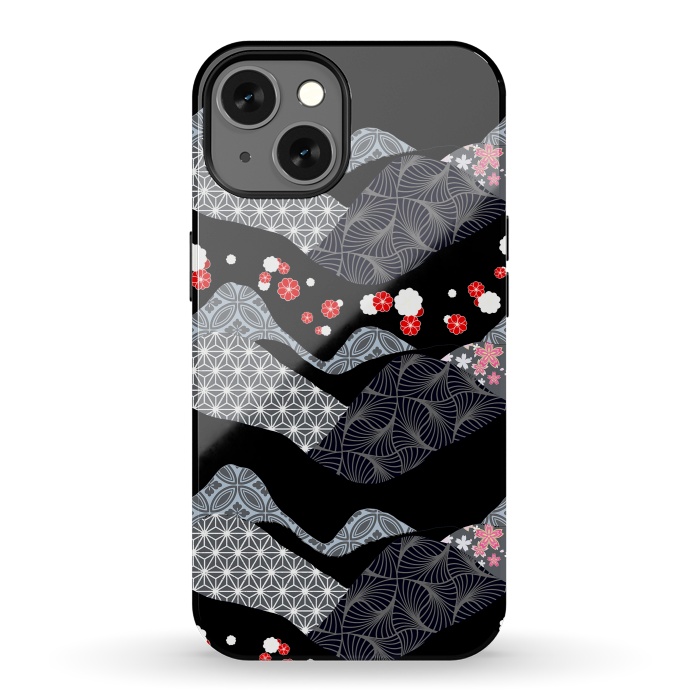 iPhone 13 StrongFit Japanese mountain landscape graphic pattern by Oana 