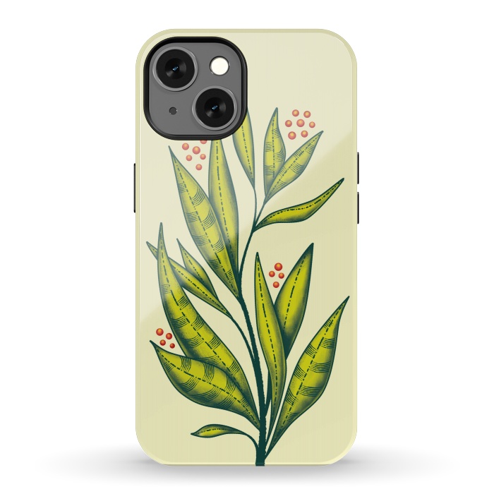 iPhone 13 StrongFit Abstract green plant with decorative leaves and berries by Boriana Giormova