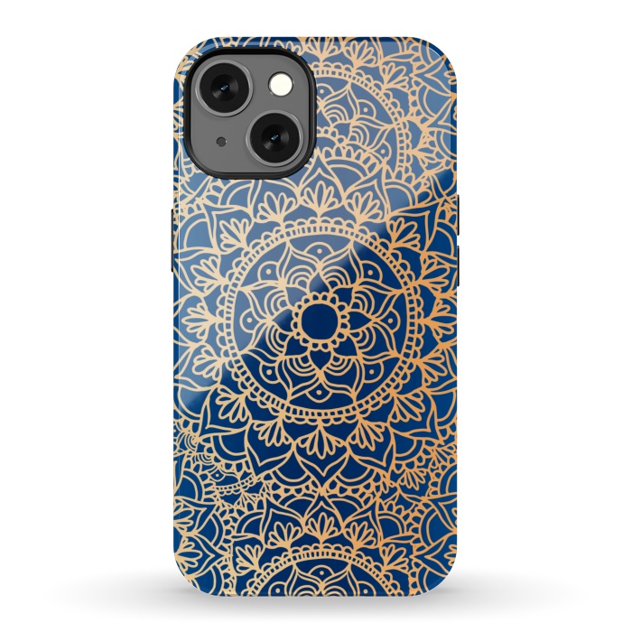 iPhone 13 StrongFit Blue and Yellow Mandala Pattern by Julie Erin Designs
