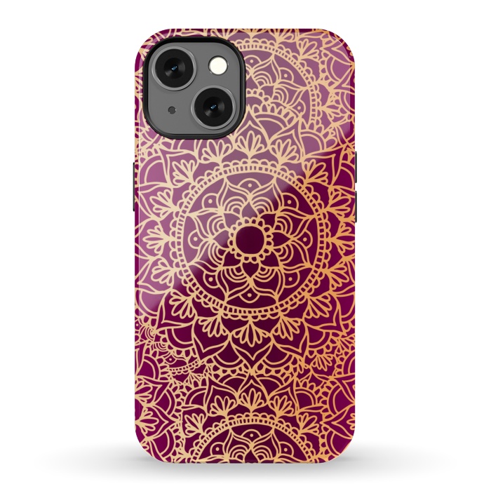 iPhone 13 StrongFit Pink and Yellow Mandala Pattern by Julie Erin Designs