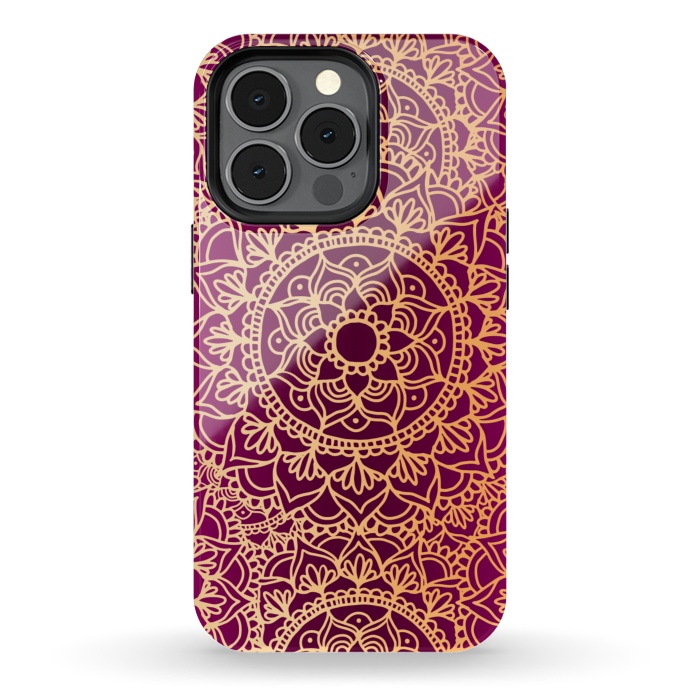 iPhone 13 pro StrongFit Pink and Yellow Mandala Pattern by Julie Erin Designs