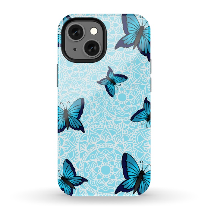 iPhone 13 mini StrongFit Blue Butterfly Mandala Pattern by Julie Erin Designs