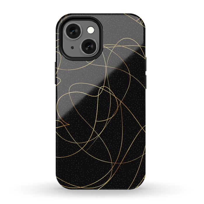 iPhone 13 mini StrongFit Modern Gold Line Art Gray Dots Abstract Design by InovArts
