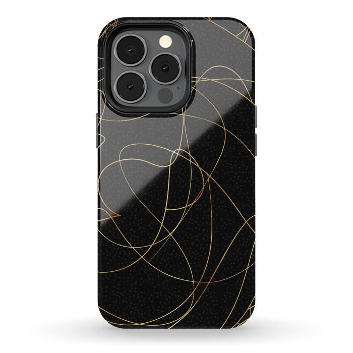 iPhone 13 pro StrongFit Modern Gold Line Art Gray Dots Abstract Design by InovArts