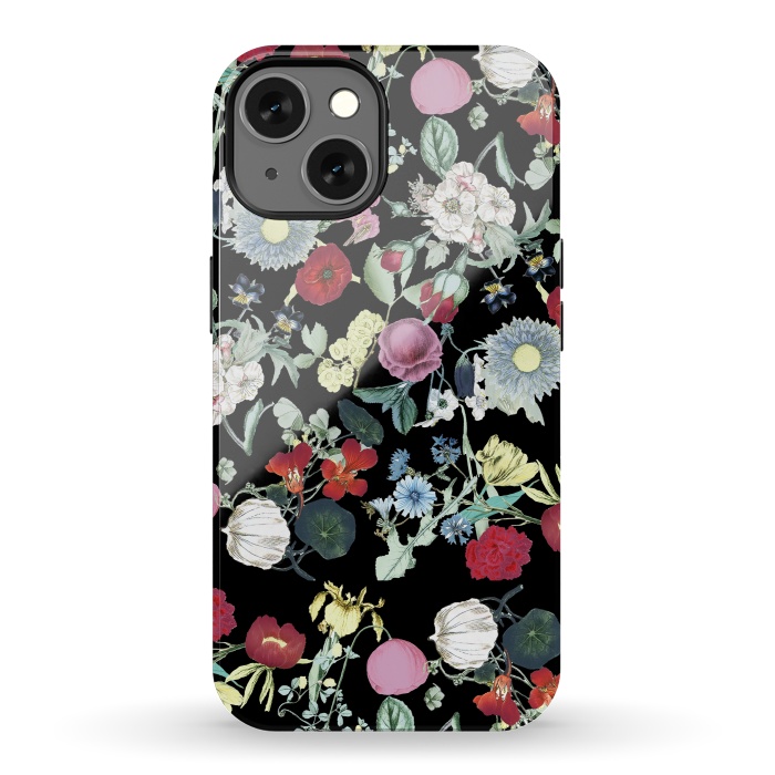 iPhone 13 StrongFit Elegant botanical flowers on black background by Oana 