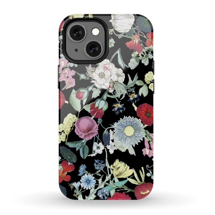 iPhone 13 mini StrongFit Vintage flower garden - rich colors on black by Oana 