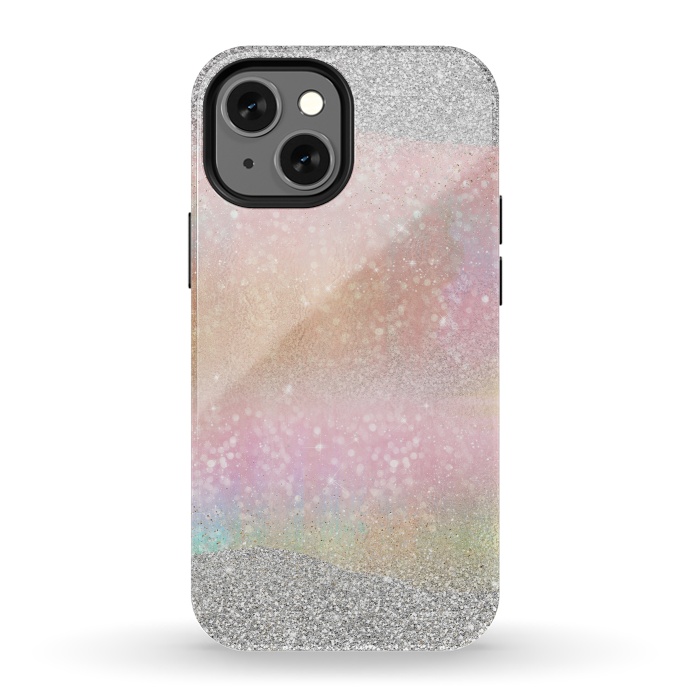 iPhone 13 mini StrongFit Elegant Silver Gold strokes rainbow glow Glitter abstract image by InovArts