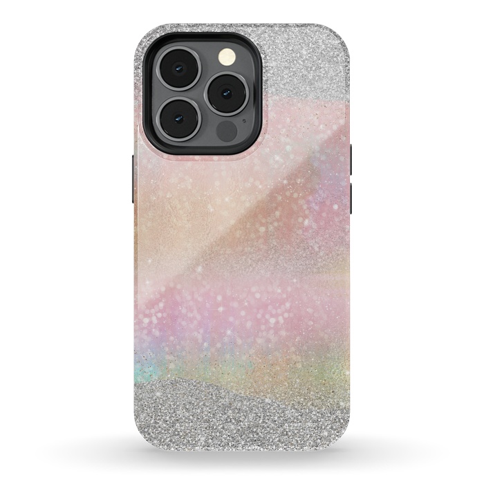 iPhone 13 pro StrongFit Elegant Silver Gold strokes rainbow glow Glitter abstract image by InovArts