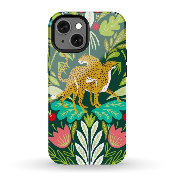 iPhone 13 mini StrongFit "Cheetah Couple Illustration, Wild Cat Jungle Nature, Mandala Painting, Wildlife Tropical Tiger" by Uma Prabhakar Gokhale