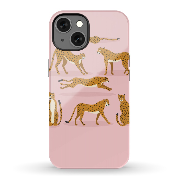 iPhone 13 StrongFit Cheetahs on pink  by Jelena Obradovic