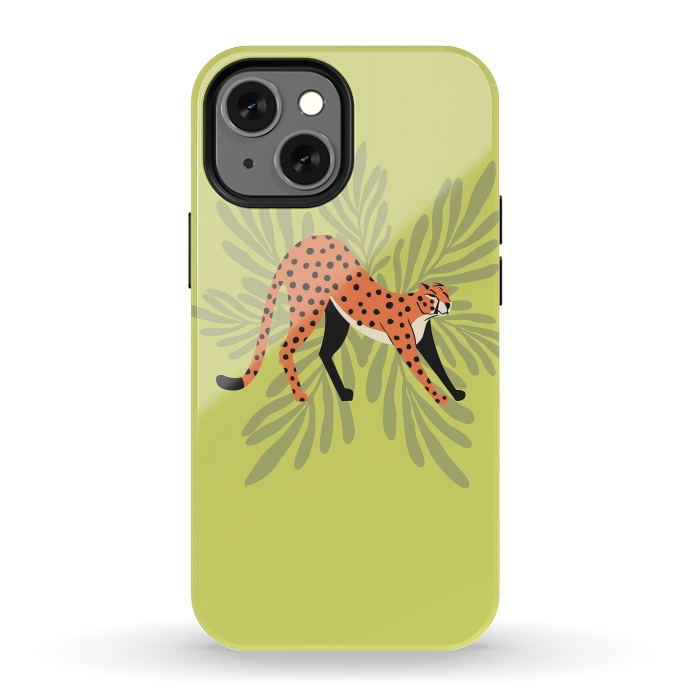 iPhone 13 mini StrongFit Cheetah stretching mint by Jelena Obradovic