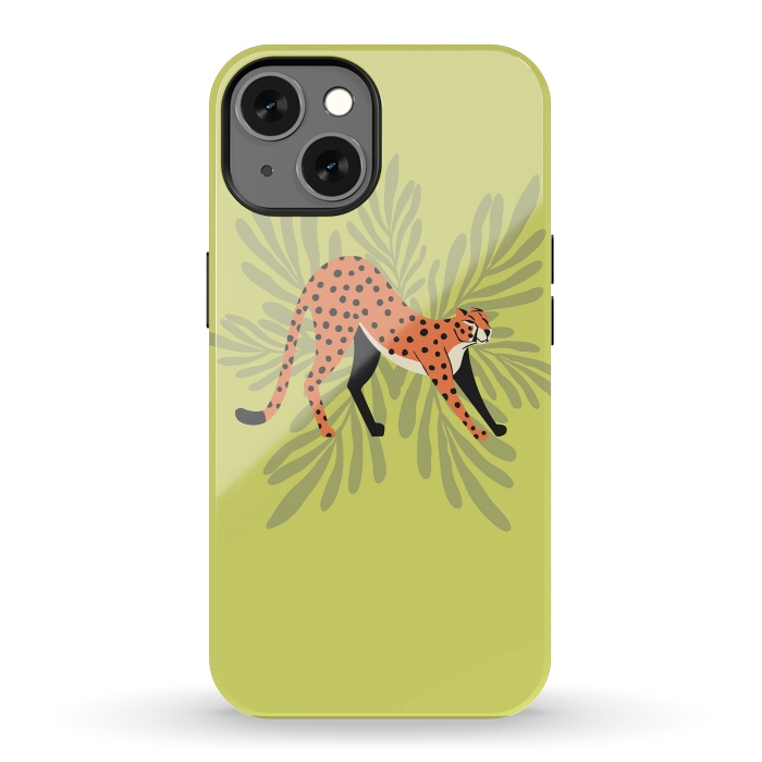 iPhone 13 StrongFit Cheetah stretching mint by Jelena Obradovic