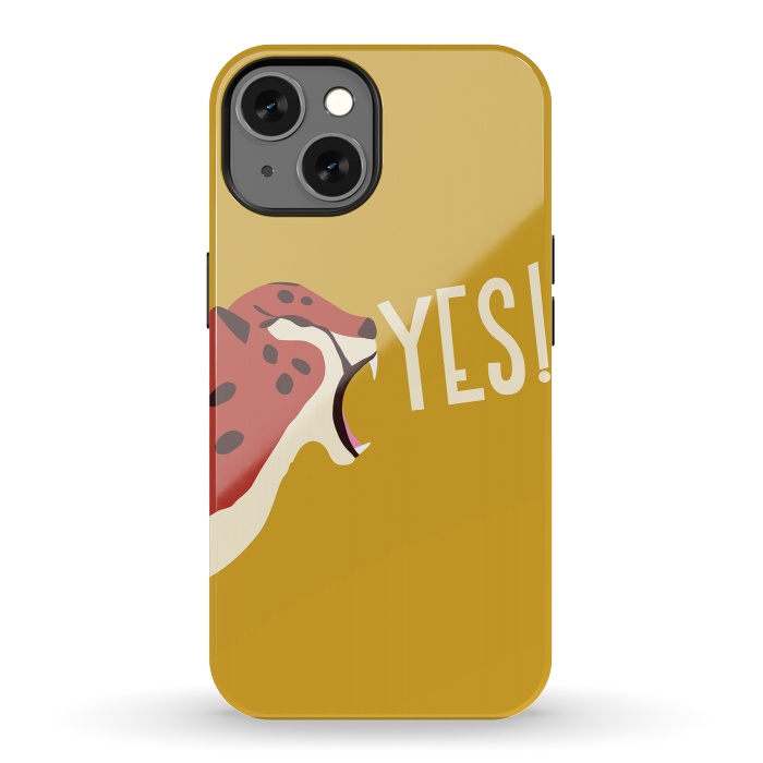 iPhone 13 StrongFit Cheetah roaring YES, mustard by Jelena Obradovic