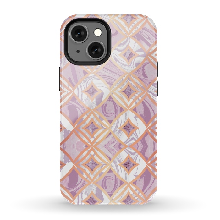 iPhone 13 mini StrongFit Elegant pink rose gold marble tiles by Oana 