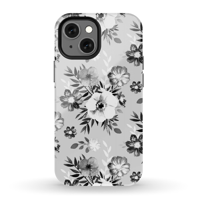 iPhone 13 mini StrongFit Black and white ink painted flowers by Oana 
