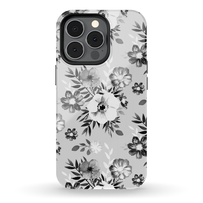 iPhone 13 pro StrongFit Black and white ink painted flowers by Oana 