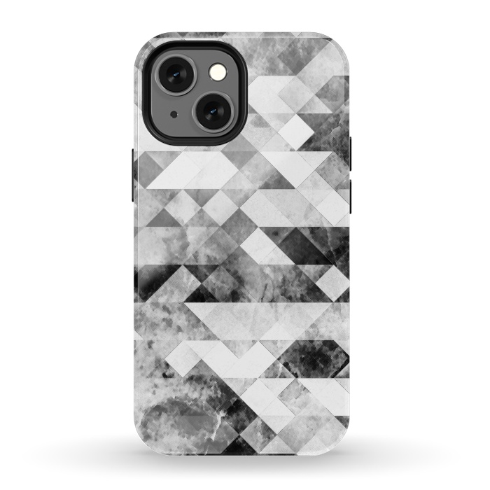 iPhone 13 mini StrongFit Black and white textured marble triangles by Oana 
