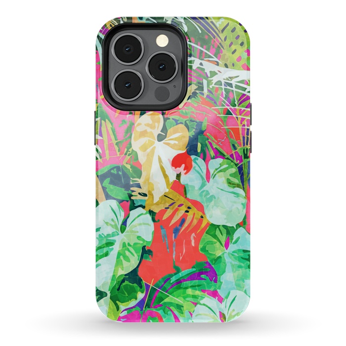 iPhone 13 pro StrongFit Find Me Where The Tropical Things Are | Jungle Botanical Palm Colorful Painting by Uma Prabhakar Gokhale