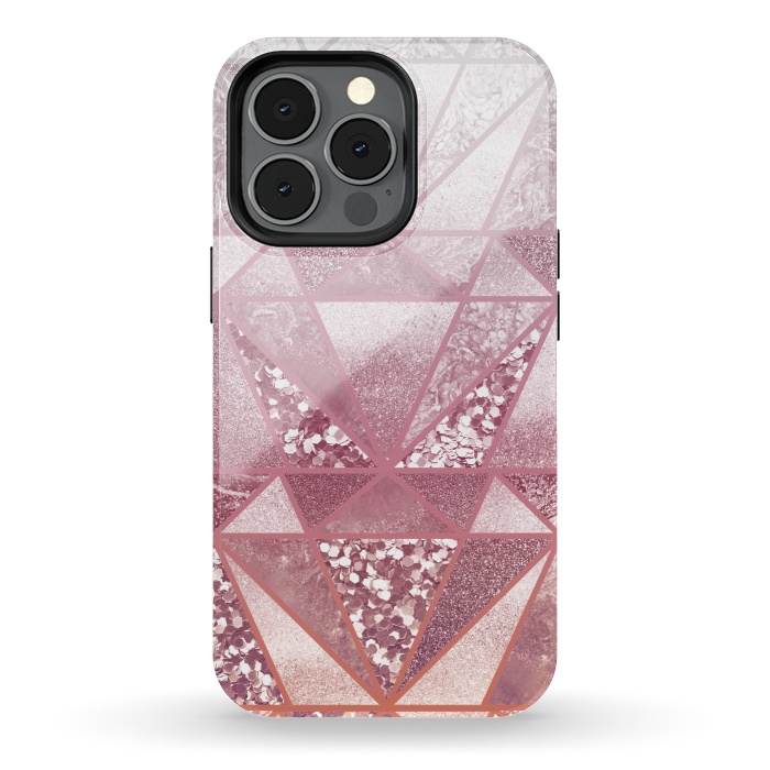 iPhone 13 pro StrongFit Pink and rose gold gradient glitter tiles by Oana 