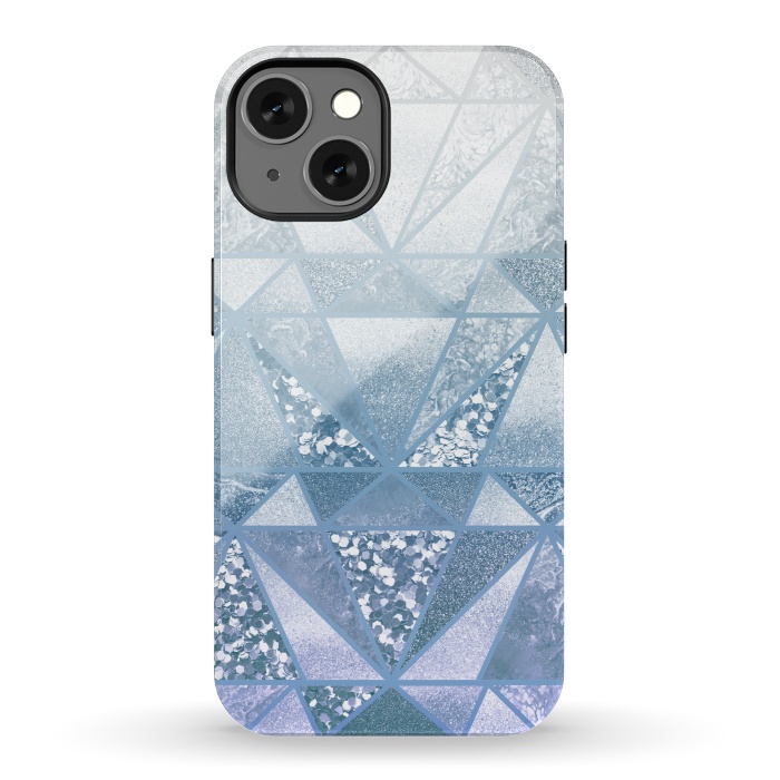 iPhone 13 StrongFit Faded blue silver glitter mosaic by Oana 