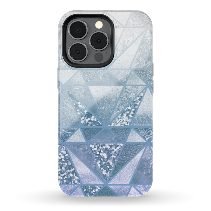 iPhone 13 pro StrongFit Faded blue silver glitter mosaic by Oana 