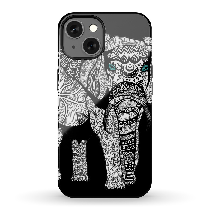 iPhone 13 StrongFit Elephant of Namibia B n W by Pom Graphic Design